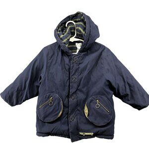 Catimini Paris 2T Boys Girls Fleece Lined Winter Jacket Navy Blue Hooded Puffer